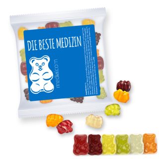 Gummy bears with gelatine, ca. 30g, express maxi bag with label