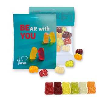 Gummy bears with gelatine, ca. 15g, express midi bag with promotional flyer