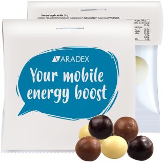 Choco crispy balls, ca. 20g, express maxi bag with promotional flyer