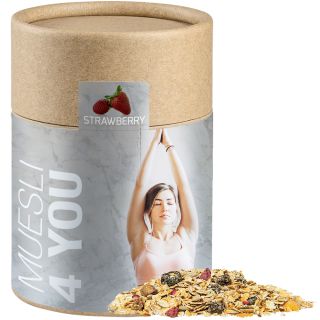 Müsli Erdbeerchen (vegan), ca. 60g, Kraftpapierdose Midi