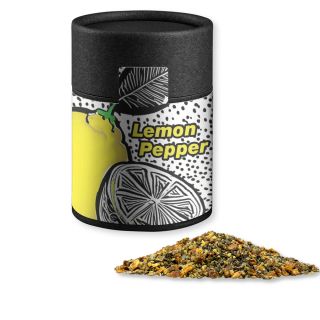 Gewürzmischung Zitronen-Pfeffer, ca. 75g, Kraftpapierdose Midi schwarz