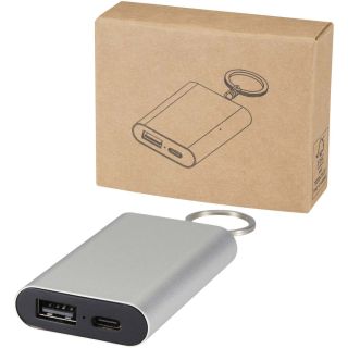 Arcturus 2000 mAh Powerbank aus recyceltem Aluminium mit Schl&uuml;sselanh&auml;nger
