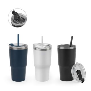JOYNER M. Kompakter Reisebecher aus Edelstahl (91 % recycelt) mit vakuumisolierter Doppelwand und matter Oberfläche 600 ml