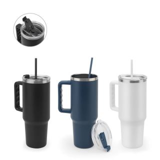 JOYNER XL. Grosser Reisebecher aus Edelstahl (91 % recycelt) mit vakuumisolierter Doppelwand und matter Oberfläche 1300 ml