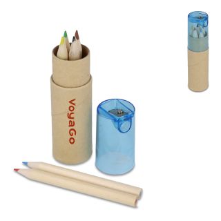 Colouring pencils in cardboard tube with sharpener lid