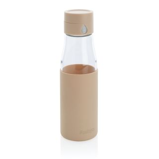 Ukiyo glass hydration tracking bottle with sleeve