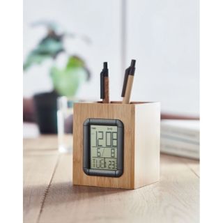 Bamboo pen holder and LCD clock MANILA - Bamboo pen holder and LCD clock